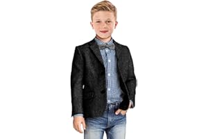 SZZMMER Boys Blazer Retro Herringbone Sport Coat Formal Tweed Patterned Classic Kids Jacket for Boy Wedding Casual Jacket