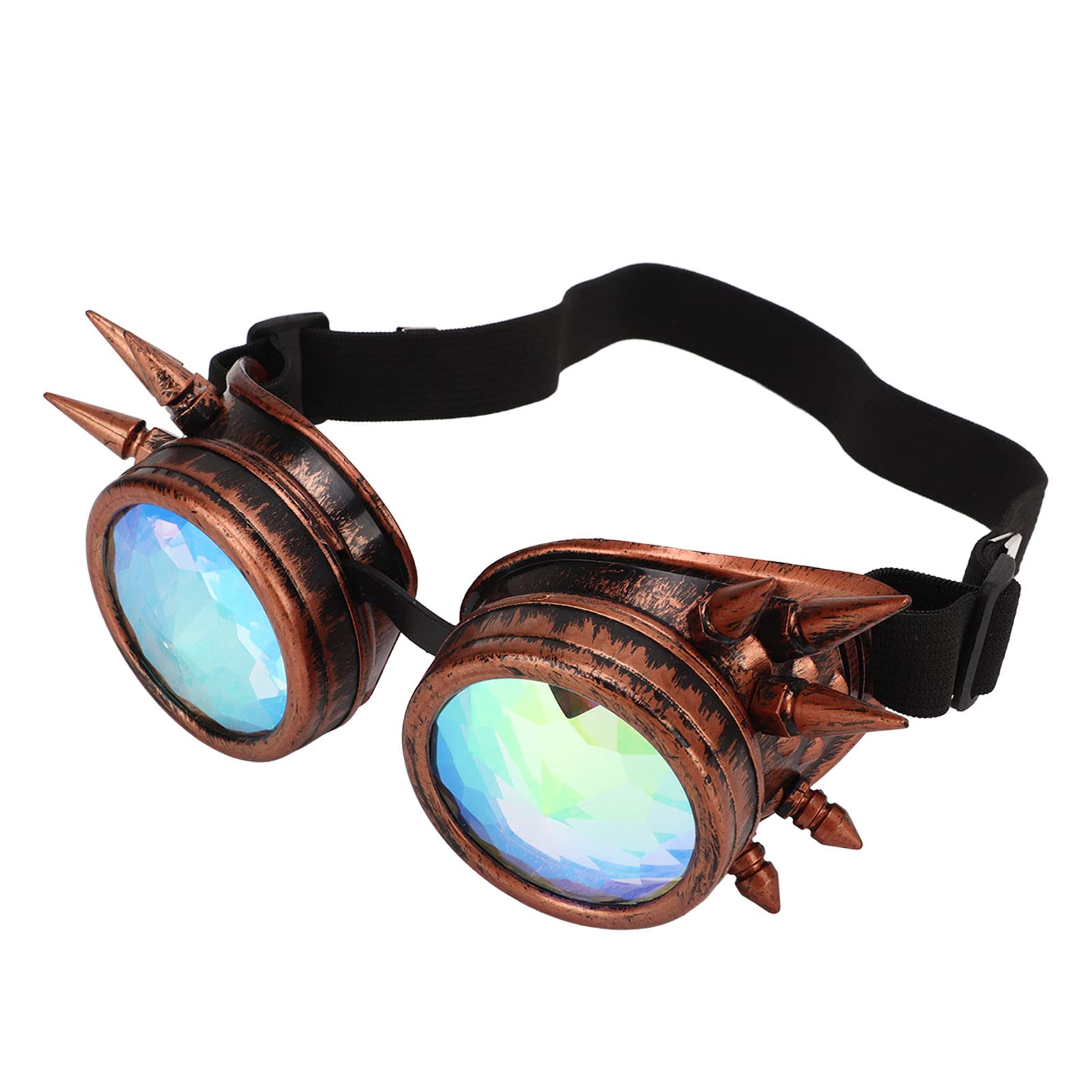 SPYMINNPOO Steampunk Goggles, Halloween Kaleidoscope Goggles with Lenses Adjustable Trippy Psychedelic Glasses (Purple Bronze)