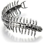 COOLSTEELANDBEYOND Men's Stainless Steel Centipede Bracelet, 3D Segmented Insect Link Cuff, Gothic Biker Punk Statement Jewelry, Edgy Gift for Him