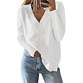 Saodimallsu Womens V Neck Sweater 2025 Fall Oversized Ribbed Knit Trendy Slit Casual Loose Fit Long Sleeve Pullover Top