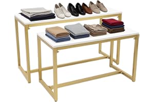 YPCDTL01 Gold 2-Piece Set Retail Display Tables Modern Nesting Tables - Metal Display Riser Shelf for Shoes, Handbags, Home, Clothing Shops & Retail Stores - 110lbs Load Capacity