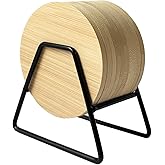 Set of 10 Bamboo Wood Coasters, Bamboo Drink Coaster with Metal Holder, Round Coasters for Home Office Bar Desk Tabletop Protection, Rustic Outdoor Decorative Coasters