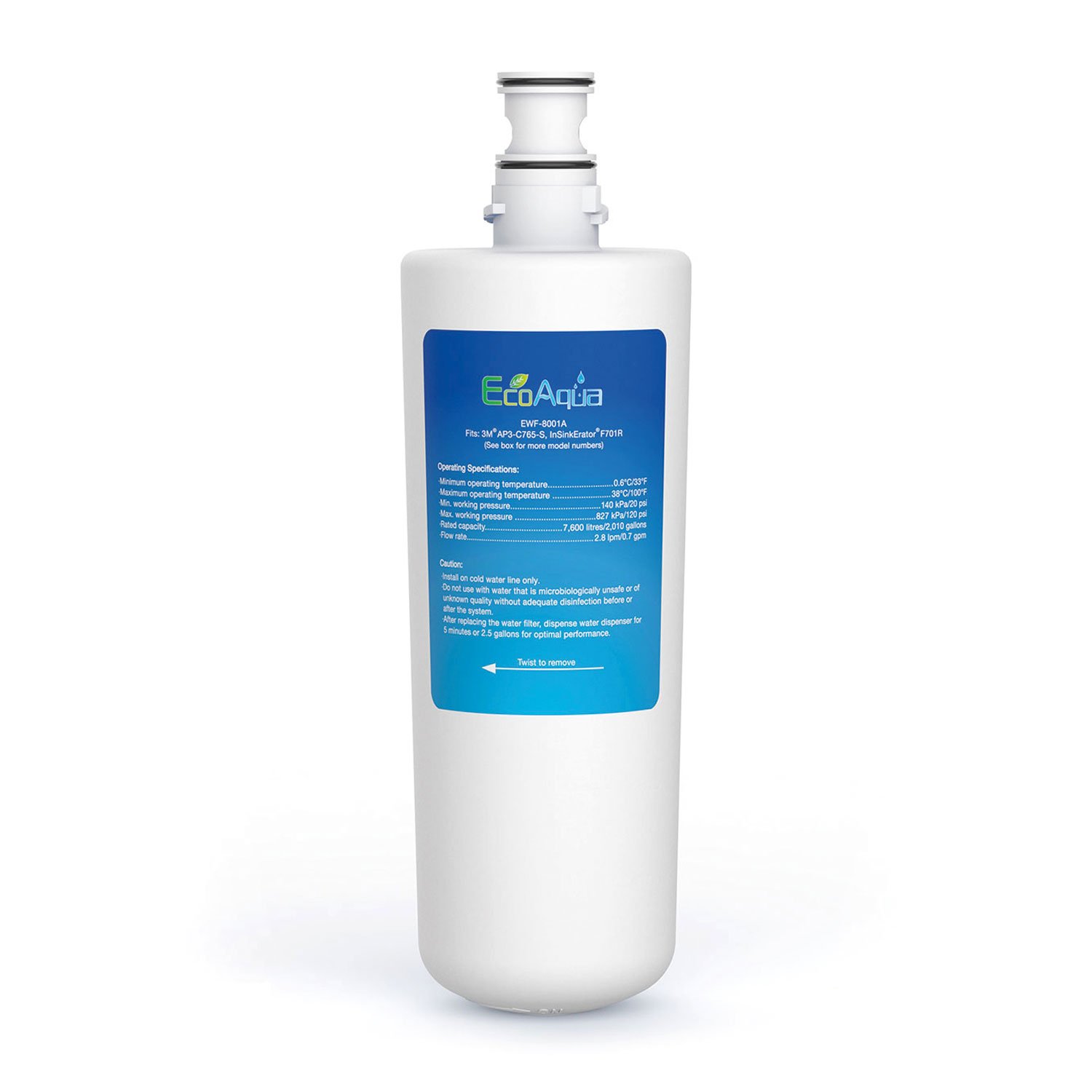 EcoAqua EWF-8001A Water Filter Replacement Compatible with InSinkErator Model F701R, Steaming Hot Water Tap, HC1100, GN1100, HC3300, HC3300 & - 3US-AF01, 3M AP3-765-S (1)
