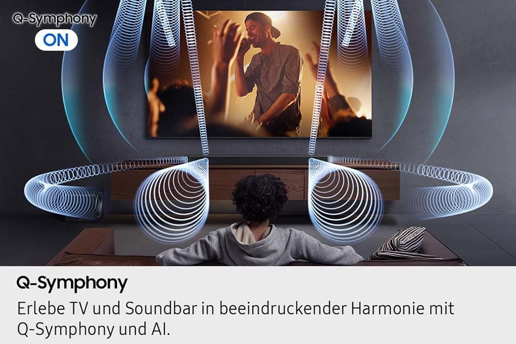 Samsung HW-Q995GF Q-Series 11.1.4-Kanal-Soundbar für Fernseher, Kabelloser 8"-Dual-Subwoofer, 4.0.2-Kanal-Rücklautsprecher, Kabelloses Dolby Atmos und DTS:X, SpaceFit Sound Pro, Q-Symphony 8
