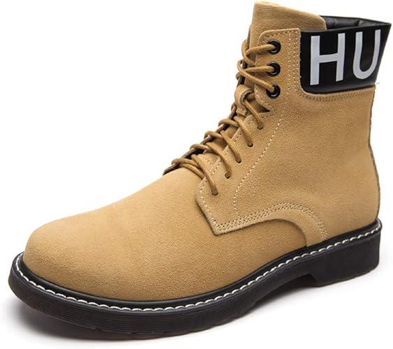 Amazon ジョイジョイ ショートブーツ メンズ イエローブーツ カジュアル ミリタリーブーツ 編み上げ スエード 柔らかい ハイカット 英字柄 オシャレ ワーク 厚底靴 防滑 クッション レトロ 紳士靴 春 ブラック Joyjoy ジョイジョイ ブーツ