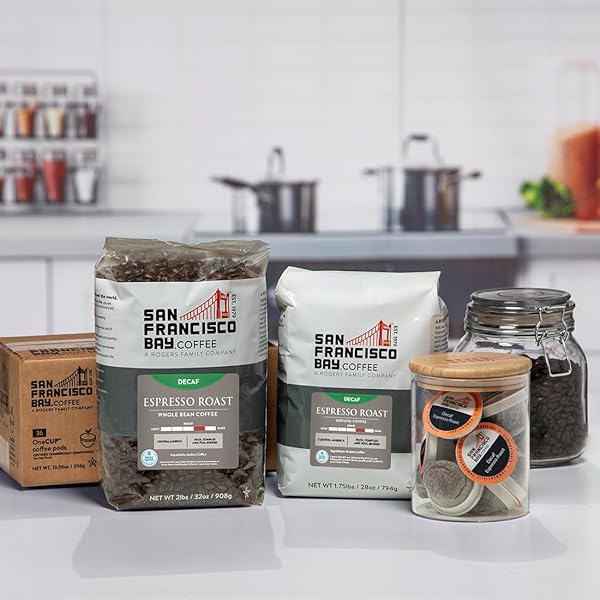 SAN FRANCISCO BAY COFFEE – DECAF MEDIUM-DARK ROAST WHOLE BEAN COFFEE – DECAF ESPRESSO ROAST (2 LB BAG) – SWISS WATER PROCESSED