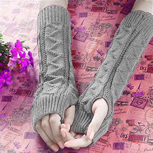 Clearance! Teresamoon Women Winter Wrist Arm Warmer Knitted Keyboard Long Fingerless Gloves Mitten