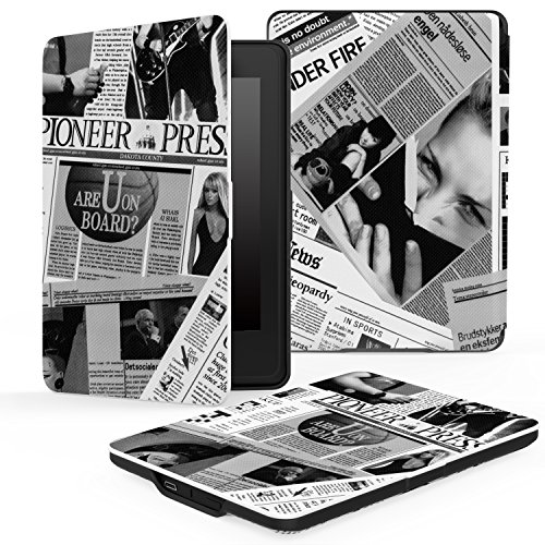 MoKo Case for Kindle Paperwhite, Premium Thinnest and Lightest PU Leather Cover with Auto Wake / Sleep for Amazon All-New Kindle Paperwhite (Fits 2012, 2013, 2015 and 2016 Versions), Newspaper BLACK