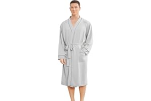 YOIPNEF Mens Lightweight Robe, Knit Kimono Bathrobe Spa Sleepwear Soft Knee Length Robe With Pockets
