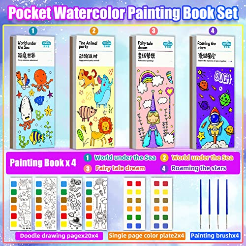 4-Pack Pocket Watercolor Painting Book, Magic Pocket Watercolor Book, Watercolor Painting Book for Kids, Watercolor Paint Bookmark,Travel Pocket Painted Kit for Artist,Beginners,Students Painters