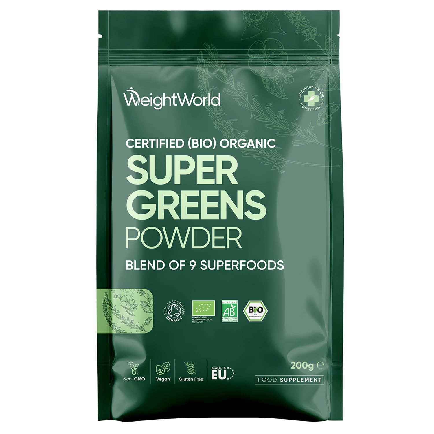 Organic Super Greens Powder - Soil Association Certified - Only Nutrient-Rich Superfoods Like Maca, Guarana & Chlorella - Vegan-Friendly, Soy-Free & Gluten-Free Greens and Superfood Powder Supplement