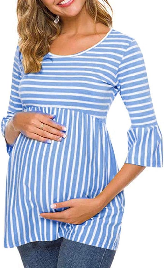 Doublehero Women S Pregnant Tops 3 4 Sleeve Maternity Shirts Stripes Loose Maternity Stop Mum Clothing Maternity Tunic Pregnancy T Shirt Tops Maternity Fashion Amazon De Bekleidung
