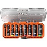 Klein Tools 65109IMPCT KNECT Deep-Well 3/8-Inch Drive Impact Socket Set, SAE, 9-Piece Tool Set with Impact Driver Adapter, Multi-Purpose Wrench Adapter, Color-Coded, MODbox Socket Organizer