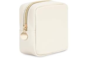 Wandering Nature Small Makeup Bag for Purse Mini Make up Pouch Cute Cosmetic Pouch for Women with Slip-in Pockets Eco Vegan Leather, Milky White