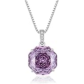 YIFISIY Rose Necklaces for Women, 925 Sterling Silver Rose cut Birthstone Pendant Octagonal Flower Jewelry Gifts for Her