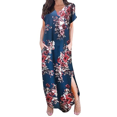 Riou Robe Longue Femme Bohème Manches Courtes Chic Robe De