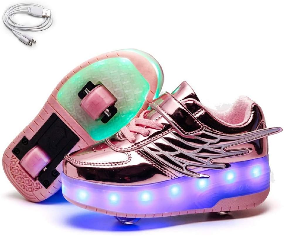 EhauuoKids Two Wheels Shoes with Lights Rechargeable Roller Skates Shoes Retractable Wheels Shoes LED Flashing Sneakers for Unisex Girls Boys Beginners Gift