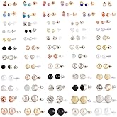 62 Pairs Simulated Pearl Earrings Set - Stud, Rhinestone Circle Ball Hypoallergenic Jewelry Gift for Women