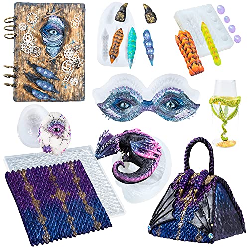 Dragon Silicone Molds Set 7-Bundle 16-Cavity Epoxy Resin Fondant Cake Decoration Polymer Clay Wax Candle Soap Craft