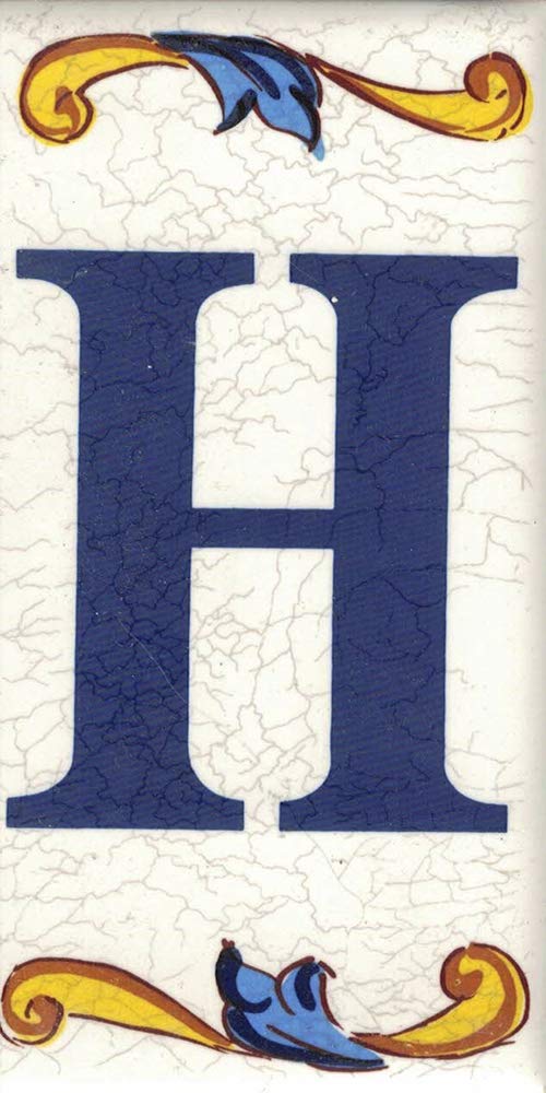 TORO DEL ORO House Numbers - Tile Numbers and Letters - Ceramic Chalca - Crackle Style - Names and Address - Large Craquelle Design 7.5 x 15 cm (Letter "H")