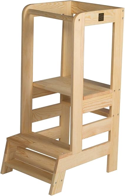 Meowbaby Leren Toren Voor Baby Kinderen Leerstoel Gemaakt In Eu Montessori Keukenhulp Natuurlijke Houten Leertoren Natuur Amazon Nl