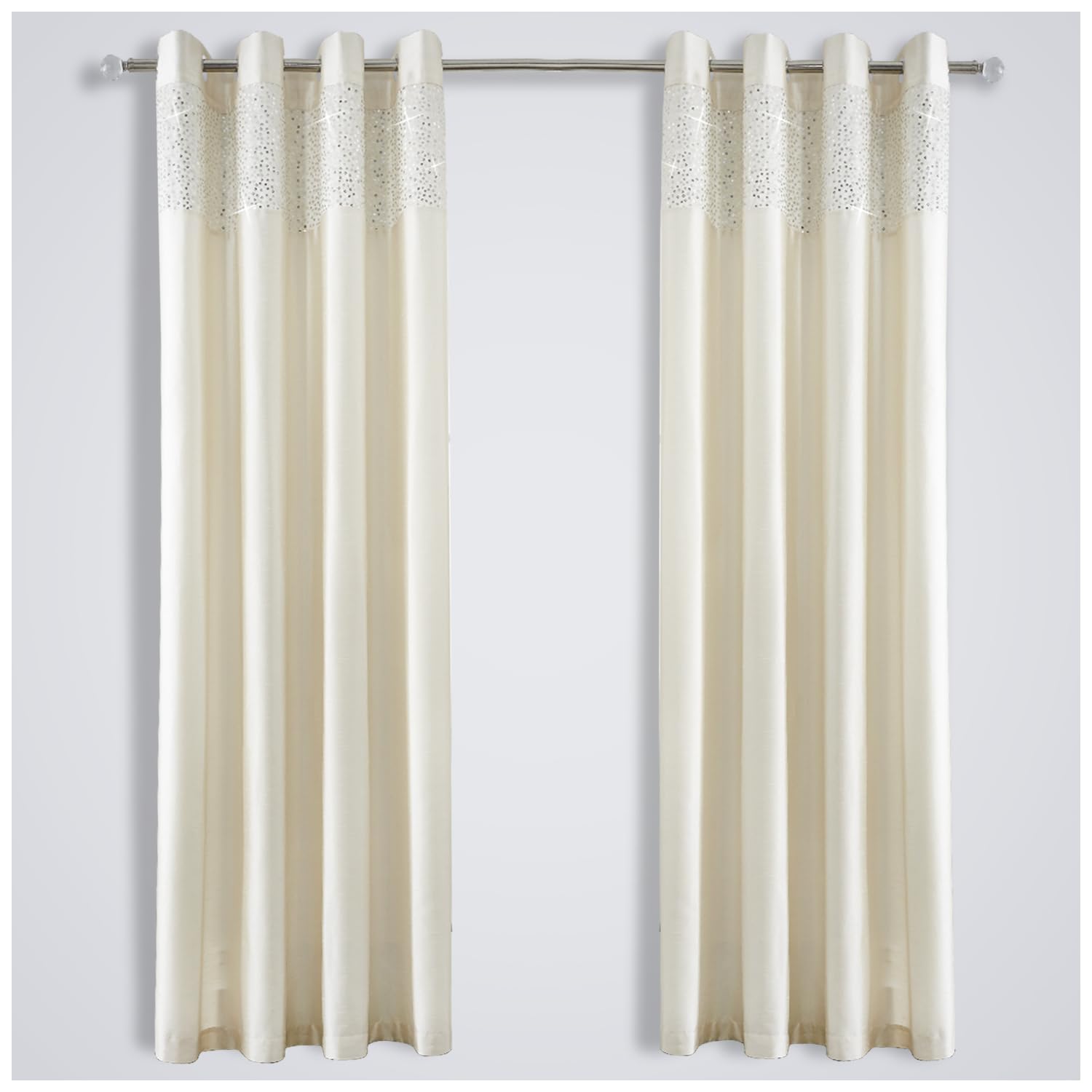 GC GAVENO CAVAILIA Luxury Eyelet Ring Top Aviv Room Curtains, Fully Sparkle Lined Pairs with Tie Backs, Polyester, Cream, 90X90 Inch โ image 1