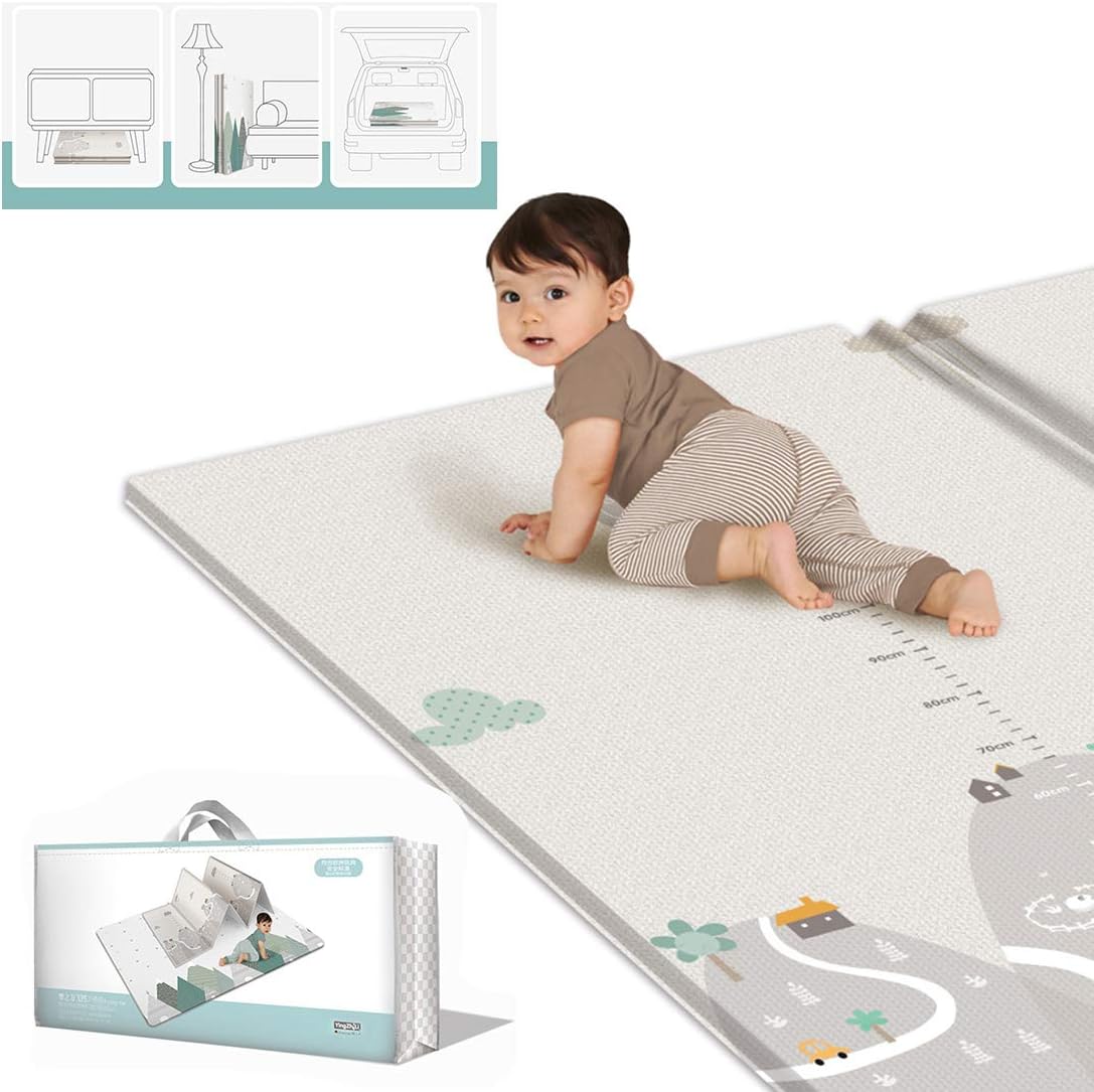 Yavso Baby Play Mat, Yavso Non Toxic Folding Floor Mat Foam Play Mat Double-Sided Waterproof Baby Crawling Mat for Toddler Boy Girl, 200 x 180cm