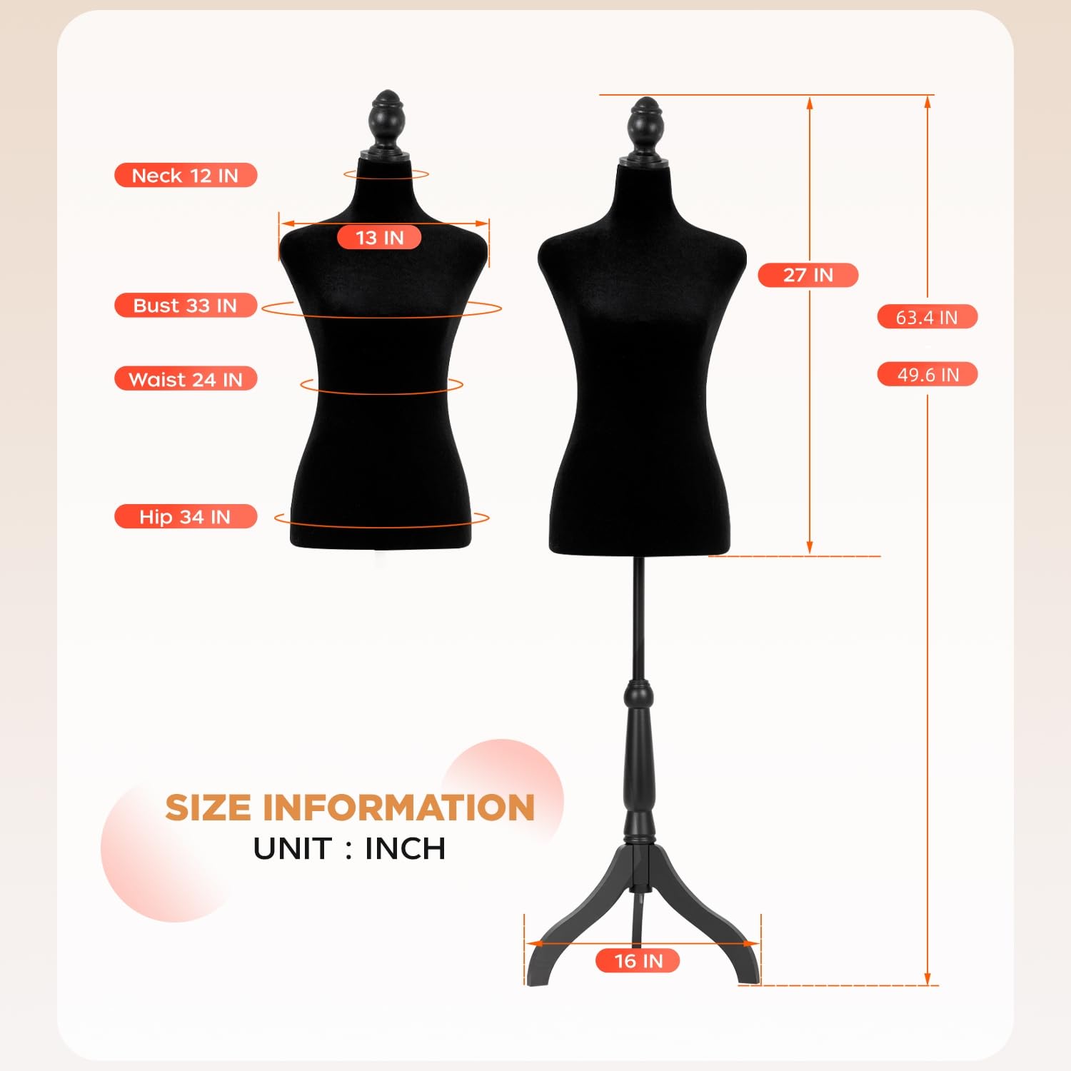 PayLessHere | Female Mannequin Torso | Black | Lightweight with 13.8