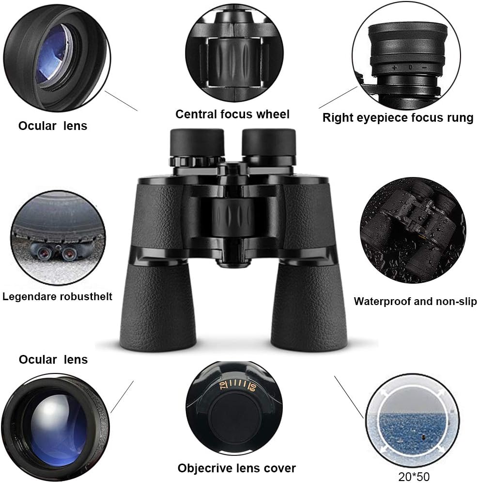 20x50 Binoculars for Adults, HD Professional/Waterproof Fogproof Binoculars with Low Light Night Vision, Durable and Clear FMC BAK4 Prism Lens, for Birds Watching Hunting Traveling Outdoor Sports : Camera & Photo
