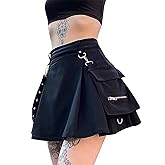 FIDDY898 Women’s High Waisted Goth Skirt Black Mini Skirts with Chain Short A-line Pleated School Tennis Dress