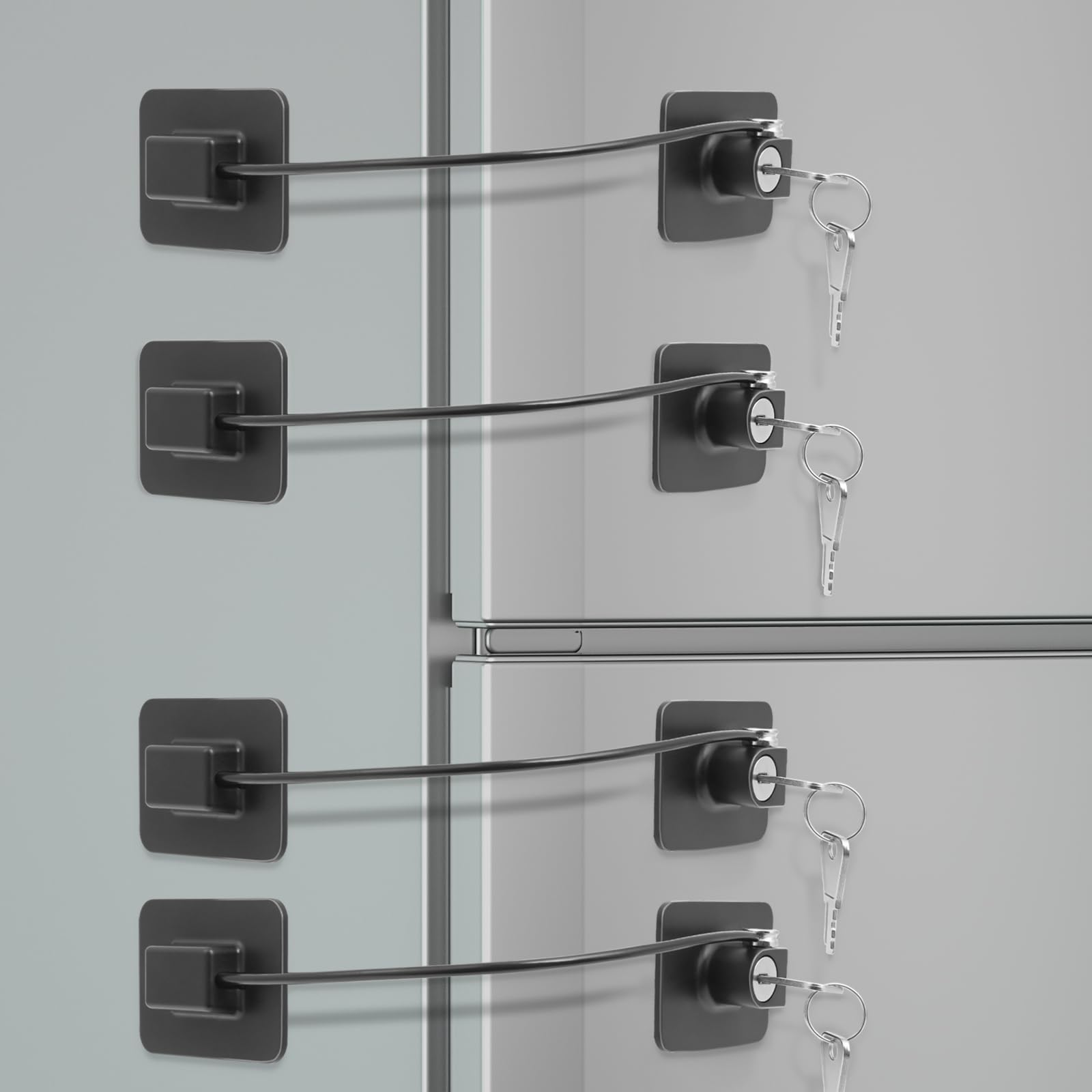 KOVOSCH 4Pcs Fridge Locks,Cupboard Locks,Window Locks for Children Safety,Window Restrictors for Upvc,Door Lock Without Drilling,Fridge Locks with Keys,Baby Drawer and Cabinet Safety Lock,Black