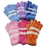 Kids Fuzzy Gloves 2 Pack - Fits Ages 6-12 Colorful Striped Glove by bogo Brands