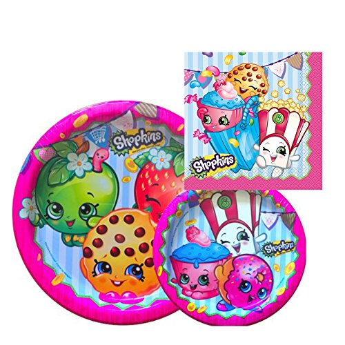 Shopkins Birthday Party Supply Set for 16: Dinner Plates, Dessert Plate, & Napkins