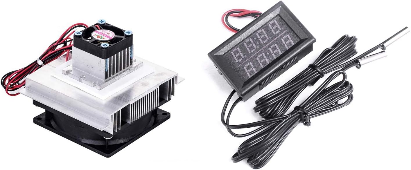 Monland TEC-12706 Thermoelectric Peltier Refrigeration Cooling System Kit Cooler Fan DIY & Dual Red LED Digital Display Thermometer Waterproof Temperature Sensor 0.56 Inch
