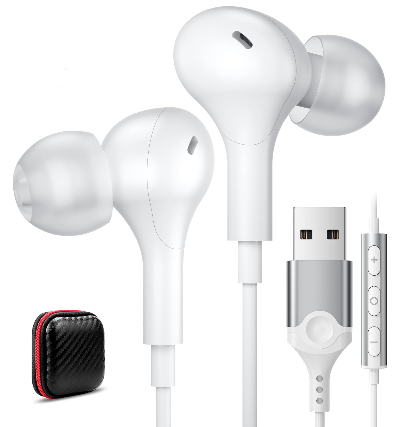 ACAGET USB Earphones with Microphone, Magnetic USB A Headset Earbud for PC Laptop Lightweight Computer Headphone White with Audio Controls & Mute Function for Dell Laptop for Surface Online Zoom