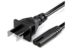 YCWZZH 2 Prong AC Power Cord Replacement for Samsung TV,TCL TV, Toshiba LG TVs, Sony PS5/PS4/PS3, Xbox One S/Xbox One X, Sharp,Panasonic,Vizio,Sky Box Power Cord 2 Prong Cable 6FT Black