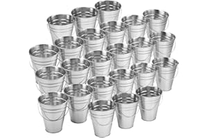 Kicko 24 Pack Large Galvanized Metal Buckets with Handles - 5 x 4.5 Inches Unique Goody Baskets, Party Favors, Party Accessories and Decorations