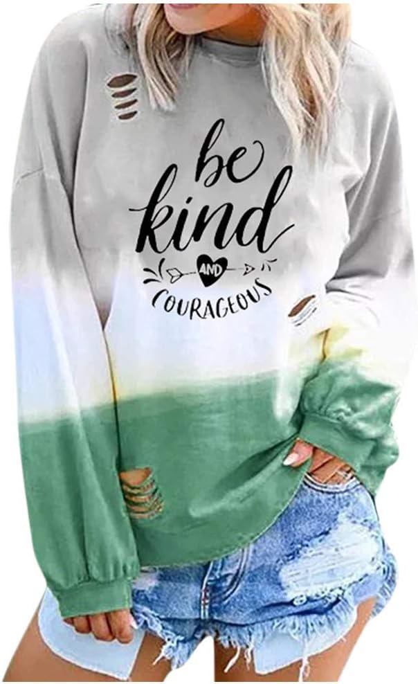 Women's Sweatshirt Fashion Letter Gradual Long Sleeve Long Sleeve Round Neck Shirt Blouses Loose Casual Pullover