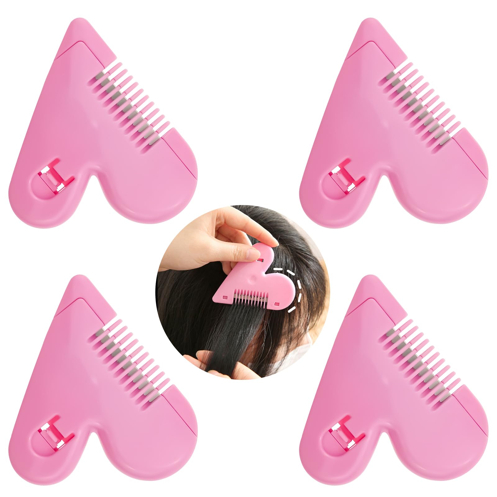 4 Pack Mini Hair Cutter Comb, Hair Split End Trimmer, Bangs Trimmer ABS Protective Cover, Dustproof Design Organizes Broken Hair and Cuts for Women, Girls Hair Cut Accessories