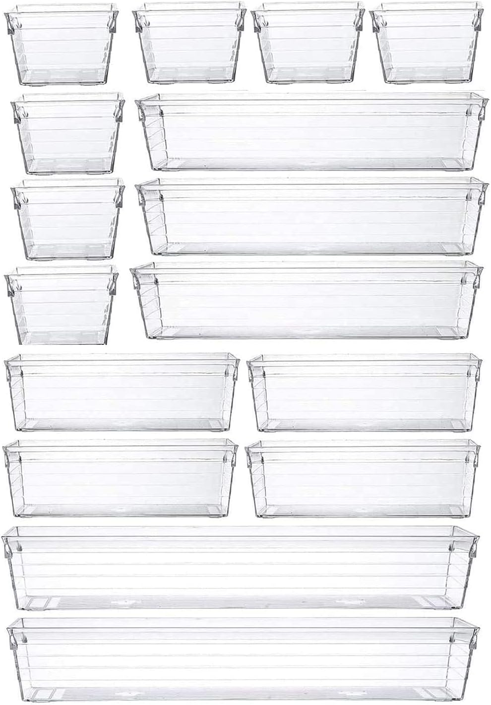 Grace Store 16 Pcs Clear Plastic Drawer Organiser Trays 4 Sizes Desk Kitchen