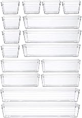 Grace Store 16 Pcs Clear Plastic Drawer Organiser Trays 4 Sizes Desk Kitchen