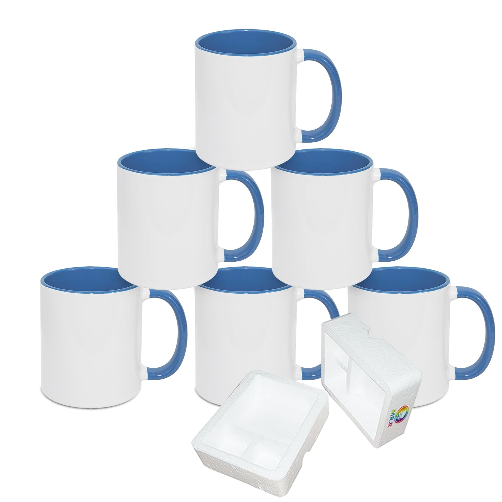 MR.R Sublimation Blanks Dishwasher Ceramic Coffee Mugs with Blue Color Mug Inner and Handle Drinking Cup Mug for Milk Tea Cola Water,11oz, Set of 6 — image 1