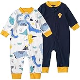 Teach Leanbh Baby 2-Pack 100% Cotton Romper Jumpsuits Two Way Zipper Long Sleeve Footless Sleep and Play