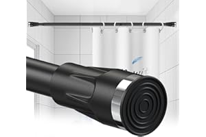DONSAIL Black Shower Curtain Rod, 48-100 inch Extra Long Heavy Duty Bathroom Tension Curtain Rod, Adjustable Tension Rod with Shower Rod Holder for Closet Rods Windows No Drilling