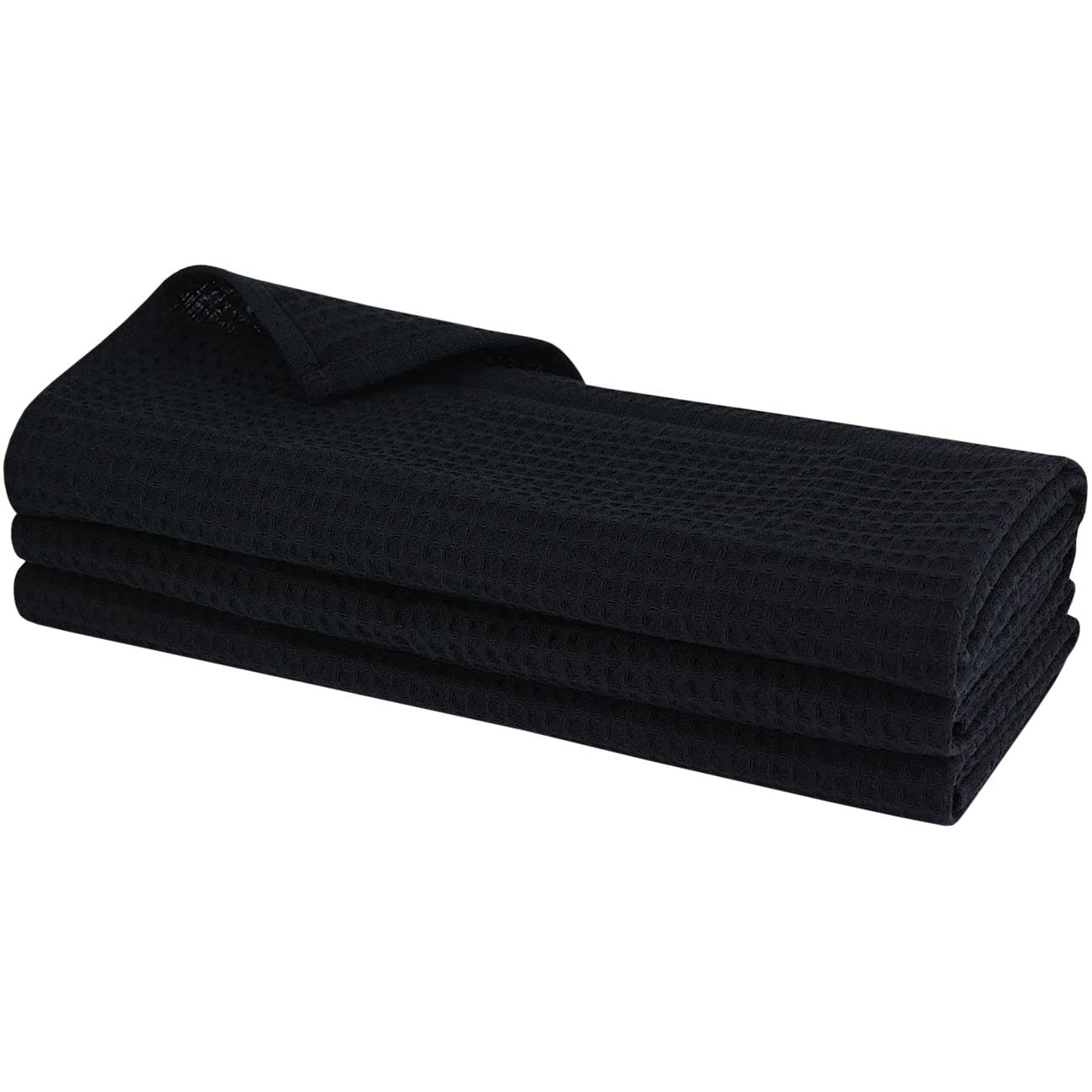 3 x tea towels made of 100% cotton, waffle pique in black