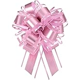 MECCANIXITY 6pcs 8 Inch Large Big Pull Bow Metallic Organza Gift Wrapping Bows Ribbon for Wedding Car Baskets Presents Christmas Bow, Pink