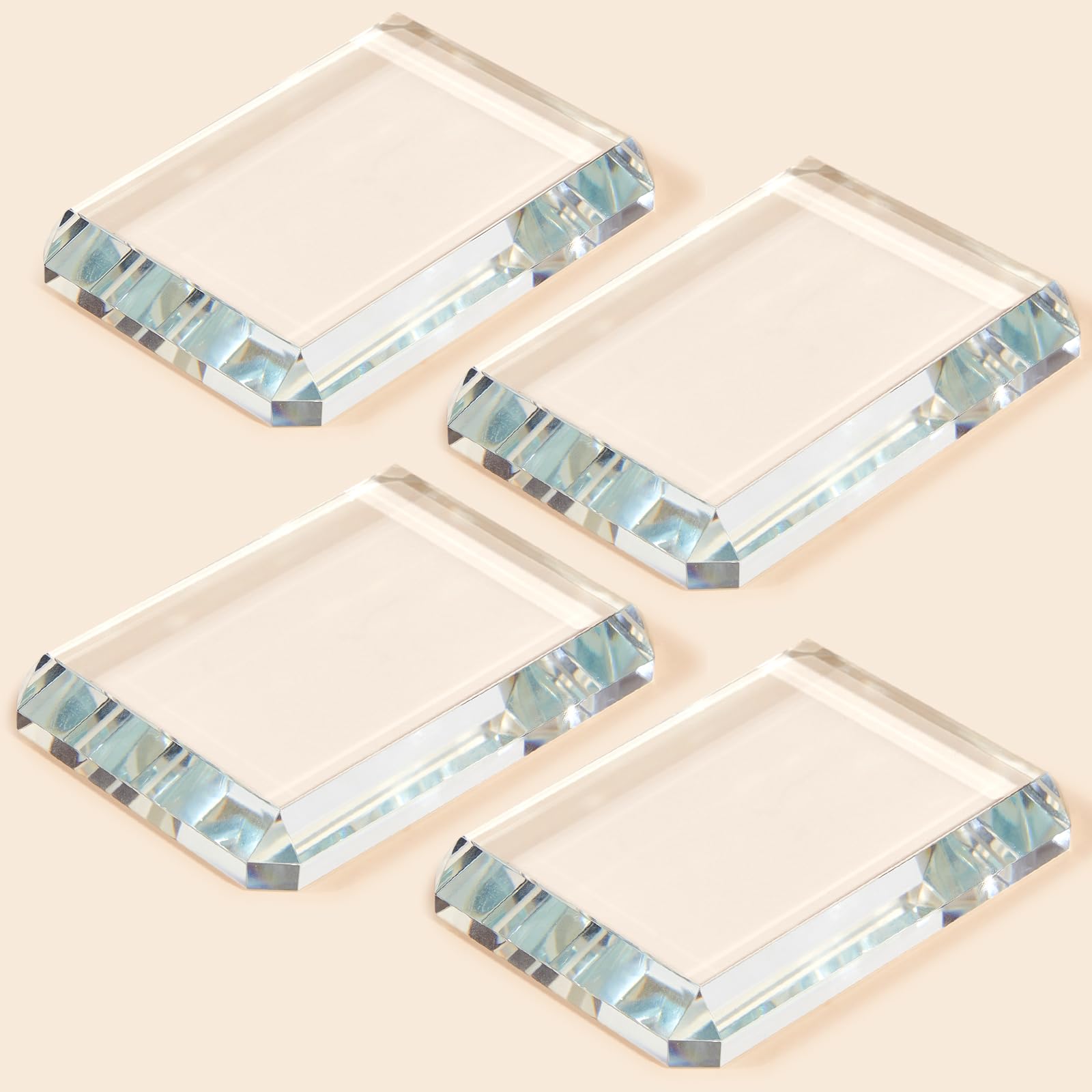 Photo 1 of Seajan 4 Pcs Rectangular Glass Paperweight Clear Glass Block Paperweight Decorative Tiles Paper Weights for Book Crafts Projects Home Decor Ornaments