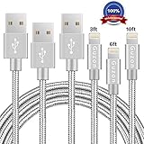 Guzon iPhone Cable, 3Pack 3FT 6FT 10FT Nylon Braided Lightning to USB iPhone Charger Cord with Aluminum Connector for iPhone 7/7 Plus/6s/6s Plus/6/6Plus/5s/5c/5, iPad/iPod Models-Gray