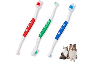 AKULGACI 3 Pack Dog Toothbrush for Pet Small and Large Breed Dogs Cats with Soft Bristles, Dual Head Puppy Toothbrushes Kit in Bulk, Non Slip Individual Packing, 360 Easy Teeth Cleaning and Dental Care