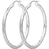 PABBEU Gold Hoop Earrings for Women Hypoallergenic 14k Gold Plated Hoop Earrings Lightweight 925 Sterling Silver Hoops Diamond-Cut Large Hoop Earrings 30/50/70mm